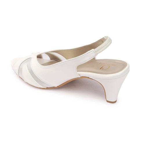 Women's Slingback Peep Toe Kitten Heel Sandal with Mesh Detail
