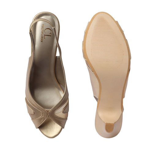Women's Slingback Peep Toe Kitten Heel Sandal with Mesh Detail
