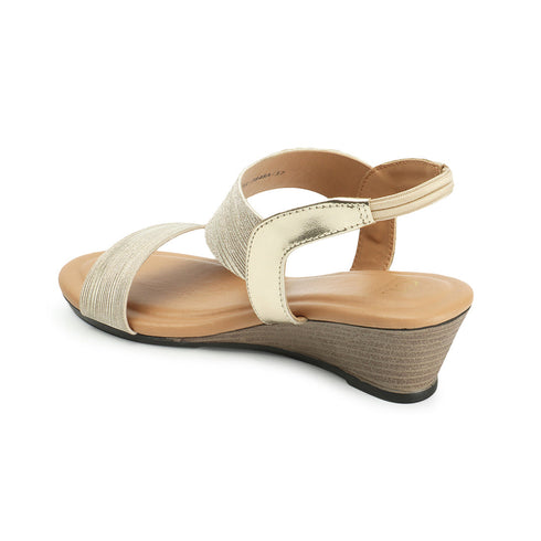 Women's Gold Elasticated Wedge Sandals