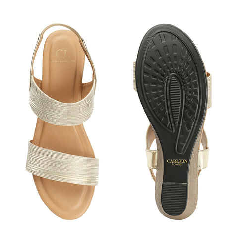 Women's Gold Elasticated Wedge Sandals