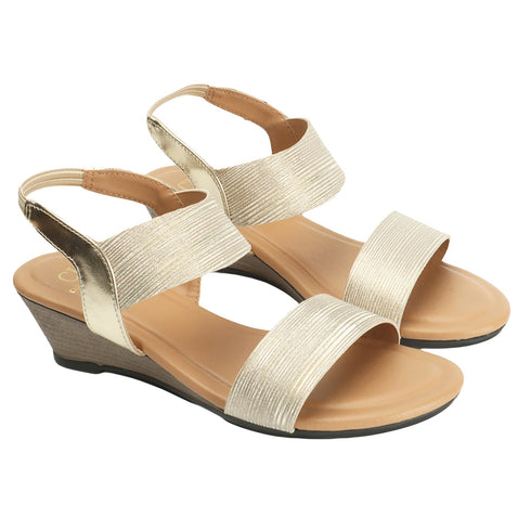 Women's Gold Elasticated Wedge Sandals