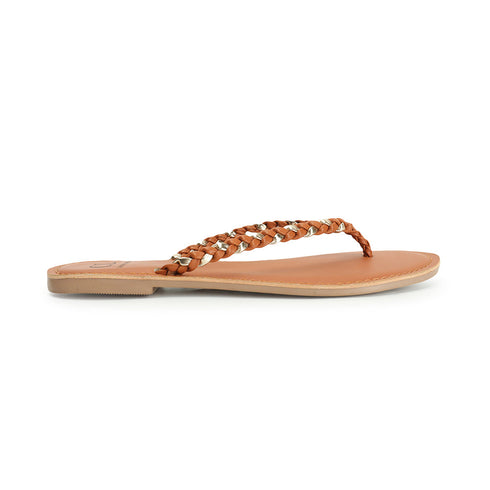 Women's Braided Detail Open Toe Flats
