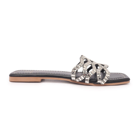 Women's Rhinestone Embellished Woven-Strap Slides
