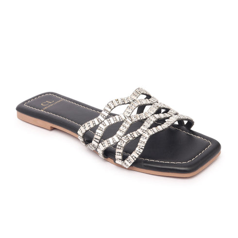 Women's Rhinestone Embellished Woven-Strap Slides
