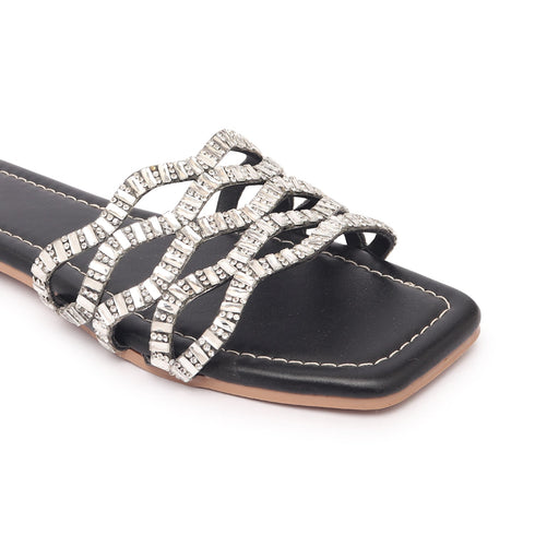 Women's Rhinestone Embellished Woven-Strap Slides