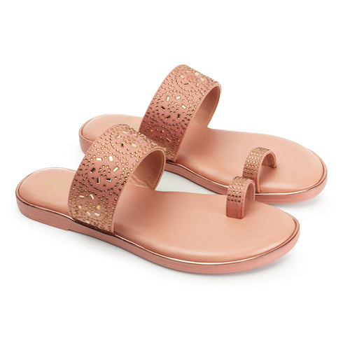 Women's Embellished Toe Ring Flat Sandals