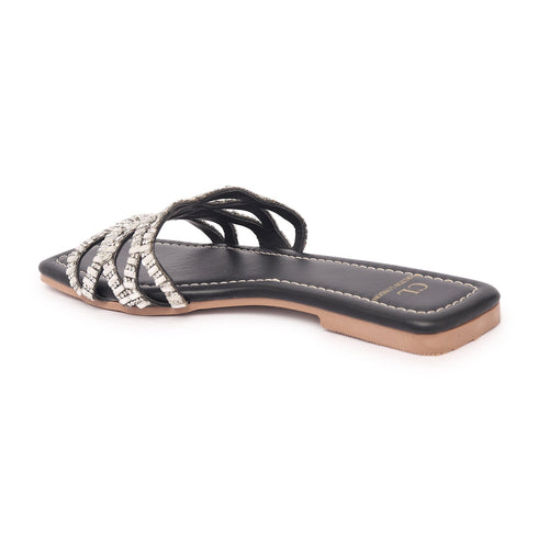 Women's Rhinestone Embellished Woven-Strap Slides