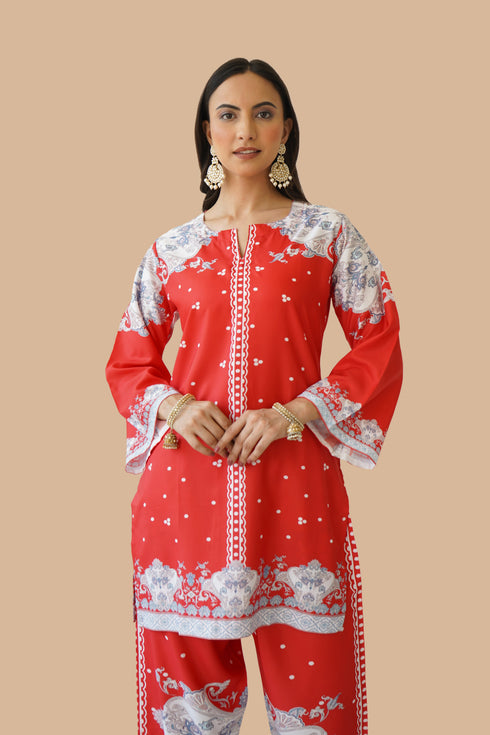 Printkari Poly Muslin Co-ord set in Red