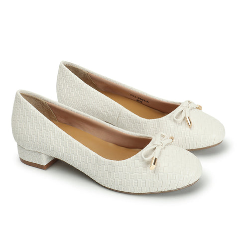 Women's Textured Round Toe Block Heel Pumps