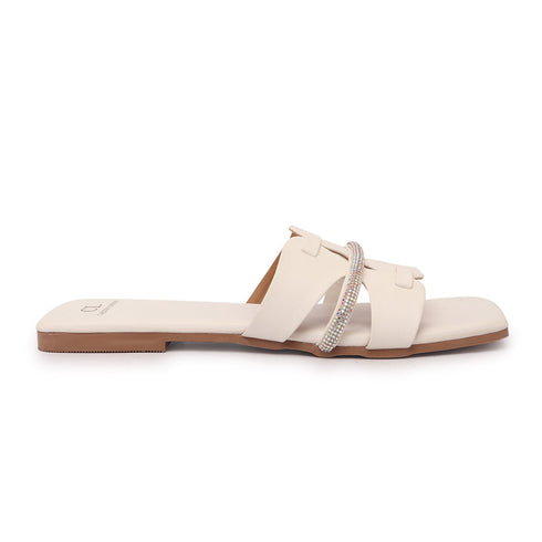 Women's Rhinestone-Detail Double-Strap Slides
