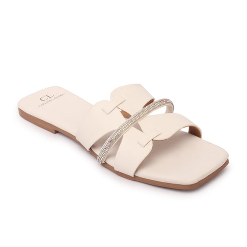 Women's Rhinestone-Detail Double-Strap Slides