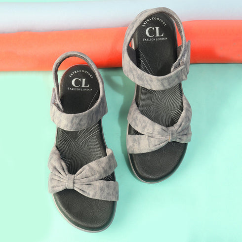 Women's Grey Bow Strap Comfort Sandals