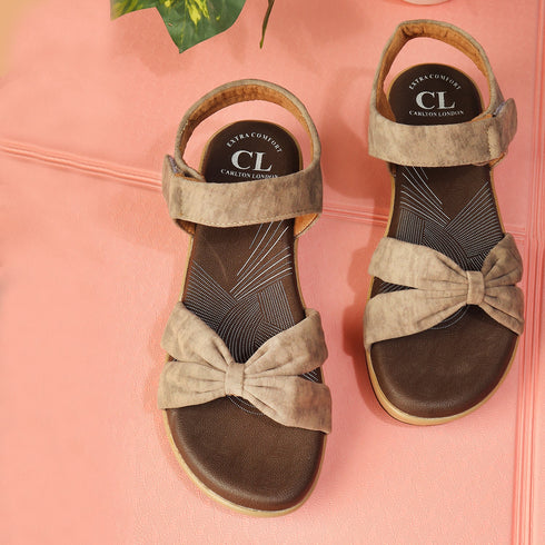 Women's Taupe Bow Strap Comfort Sandals