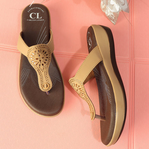Women's Beige Embellished Comfortable Wedge Sandal