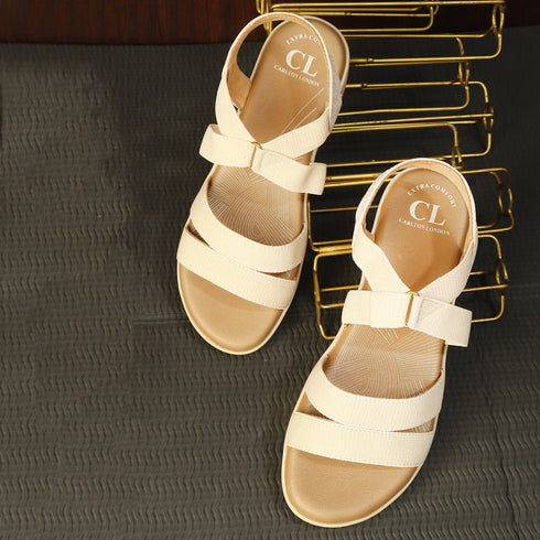 Women's Beige Strappy Comfortable Wedge Sandals