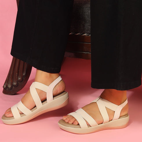 Women's Beige Strappy Comfortable Wedge Sandals