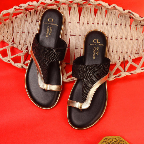 Women's Chic Metallic and Textured Thong Sandals