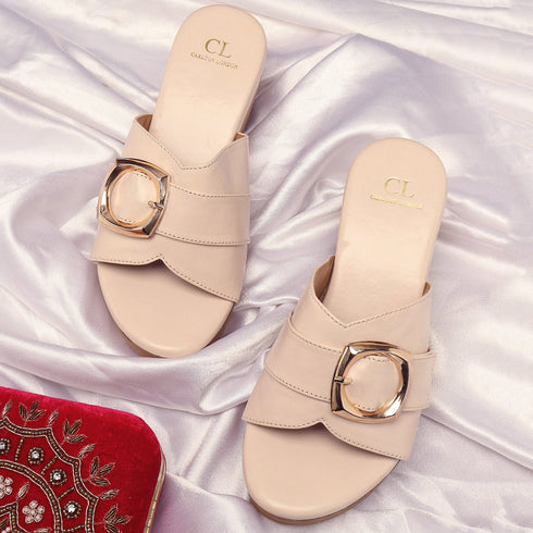 Women's Wedge Sandals with Statement Buckle