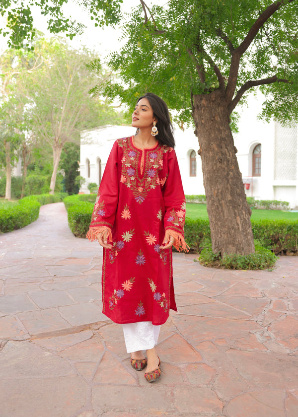 Asmeet in Falak Kashmiri Long Kurta - Maroon