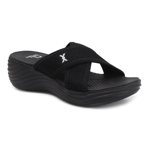 Women's Knitted Cross-Strap Toe-Loop Comfort Wedge Sandal