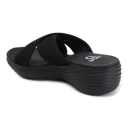 Women's Knitted Cross-Strap Toe-Loop Comfort Wedge Sandal