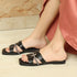 Women's Rhinestone-Detail Double-Strap Slides