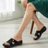 Women's Knitted Cross-Strap Toe-Loop Comfort Wedge Sandal