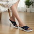Women's Knitted Cross-Strap Toe-Loop Comfort Wedge Sandal