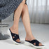 Women's Knitted Cross-Strap Toe-Loop Comfort Wedge Sandal