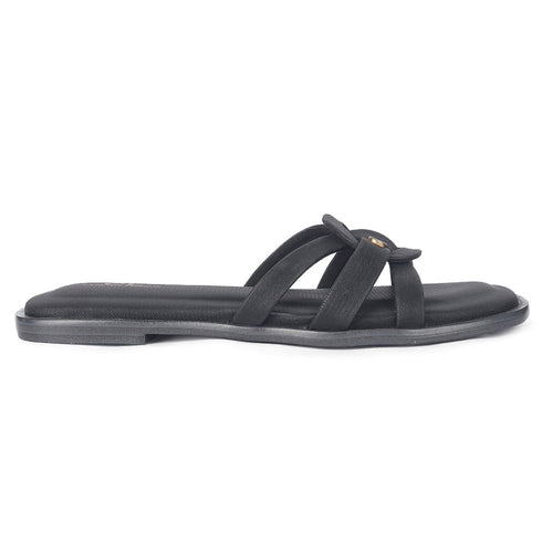 Women's Elegant Flat Slide Sandal with Interlocking Detail