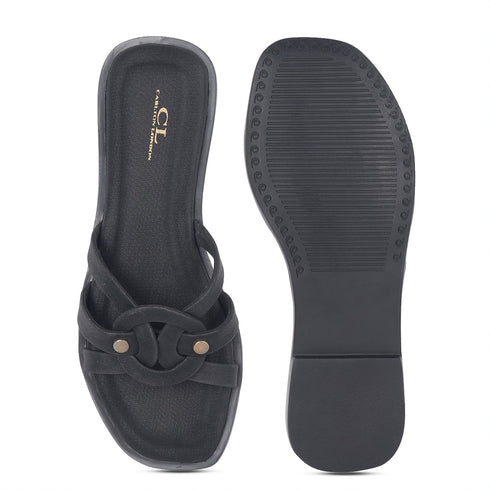 Women's Elegant Flat Slide Sandal with Interlocking Detail