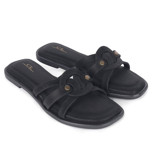 Women's Elegant Flat Slide Sandal with Interlocking Detail