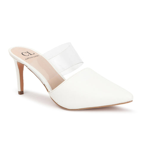 White Slip-On Pointed Toe Women Mule Heels
