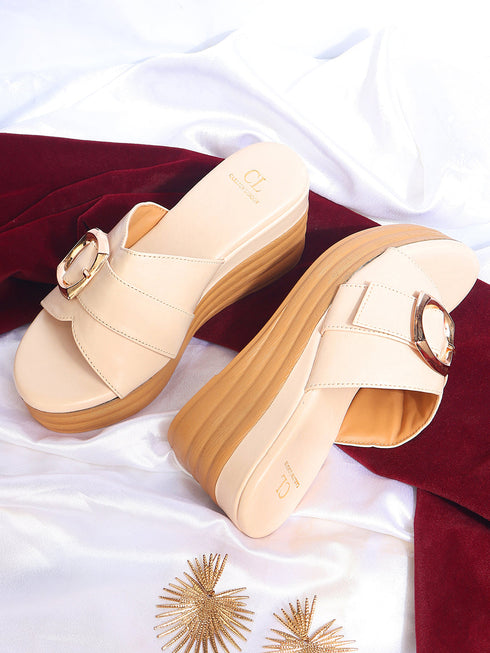 Women's Wedge Sandals with Statement Buckle