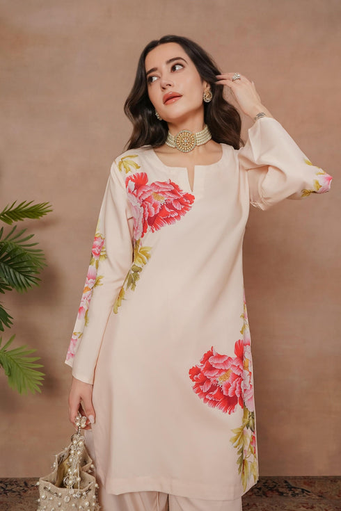 Komal x HOK Printkari Poly Muslin Co-ord set in Blush Pink