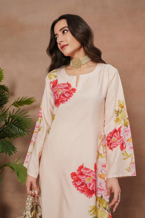 Komal x HOK Printkari Poly Muslin Co-ord set in Blush Pink