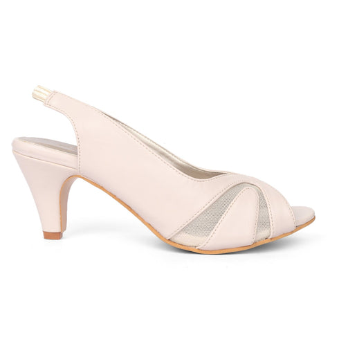 Women's Slingback Peep Toe Kitten Heel Sandal with Mesh Detail