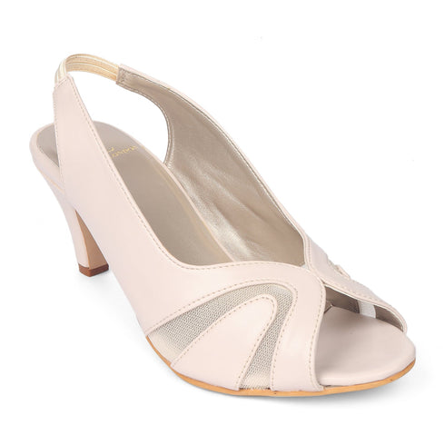 Women's Slingback Peep Toe Kitten Heel Sandal with Mesh Detail