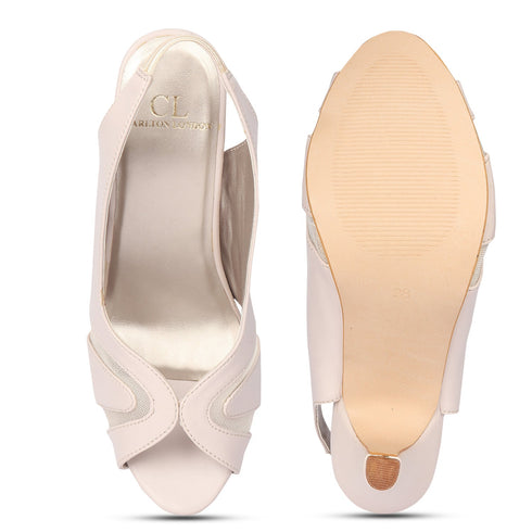 Women's Slingback Peep Toe Kitten Heel Sandal with Mesh Detail