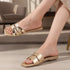 Women's Metallic Gold Crisscross Strap Flat Slide Sandals
