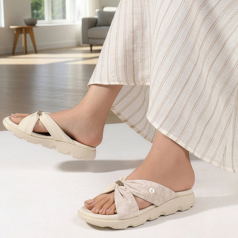 Women's Puffy Strap Bow Knot Slide Sandal