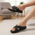 Women's Comfort Knit Knot Strap Embellished Slide Sandal