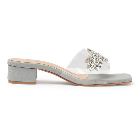 Women Embellished Block Heels Transparent Sandals