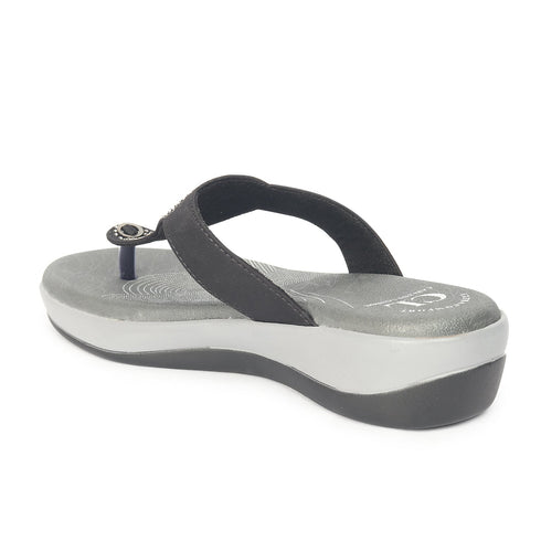 Women's Black Embellished Comfortable Wedge Sandal