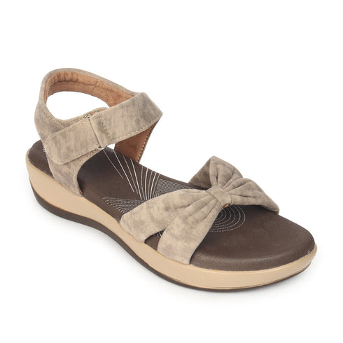 Women's Taupe Bow Strap Comfort Sandals