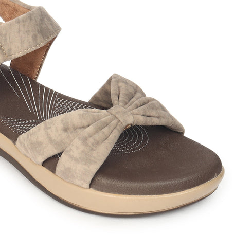 Women's Taupe Bow Strap Comfort Sandals
