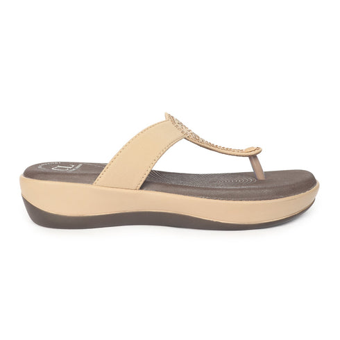 Women's Beige Embellished Comfortable Wedge Sandal