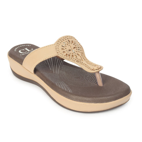 Women's Beige Embellished Comfortable Wedge Sandal
