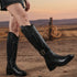 Women's Tall Embroidered Knee-High Riding Style with Western Boot Buckle Detail
