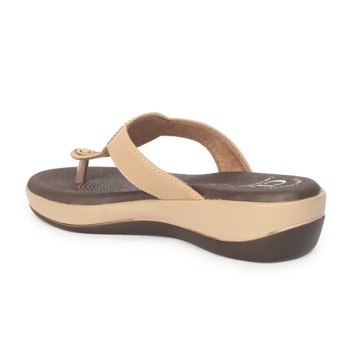 Women's Beige Embellished Comfortable Wedge Sandal